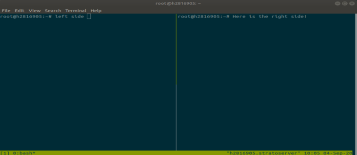 tmux split panels